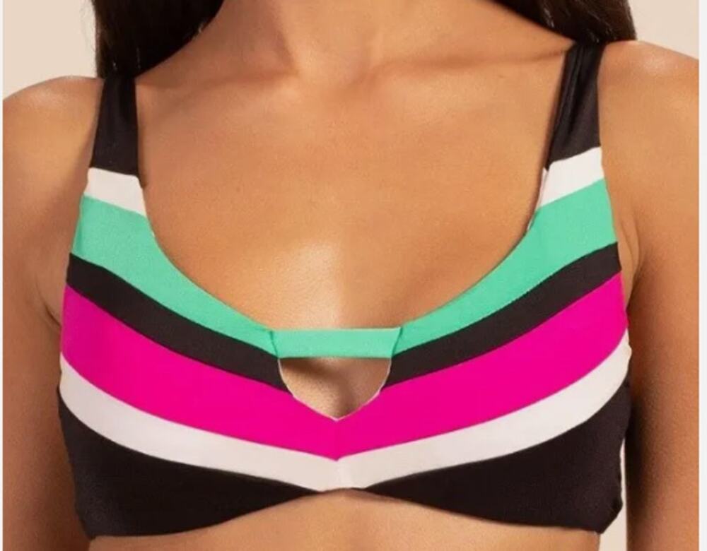 Trina Turk Black Multi Mod Colorblock Keyhole Bikini Swim Top, Size 6